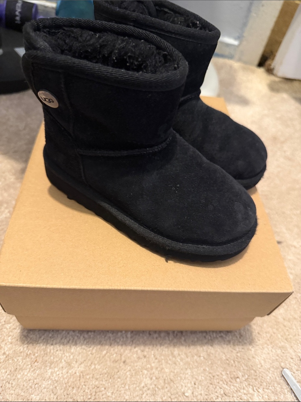 UGG Kids Black Short Plush-Lined Boots